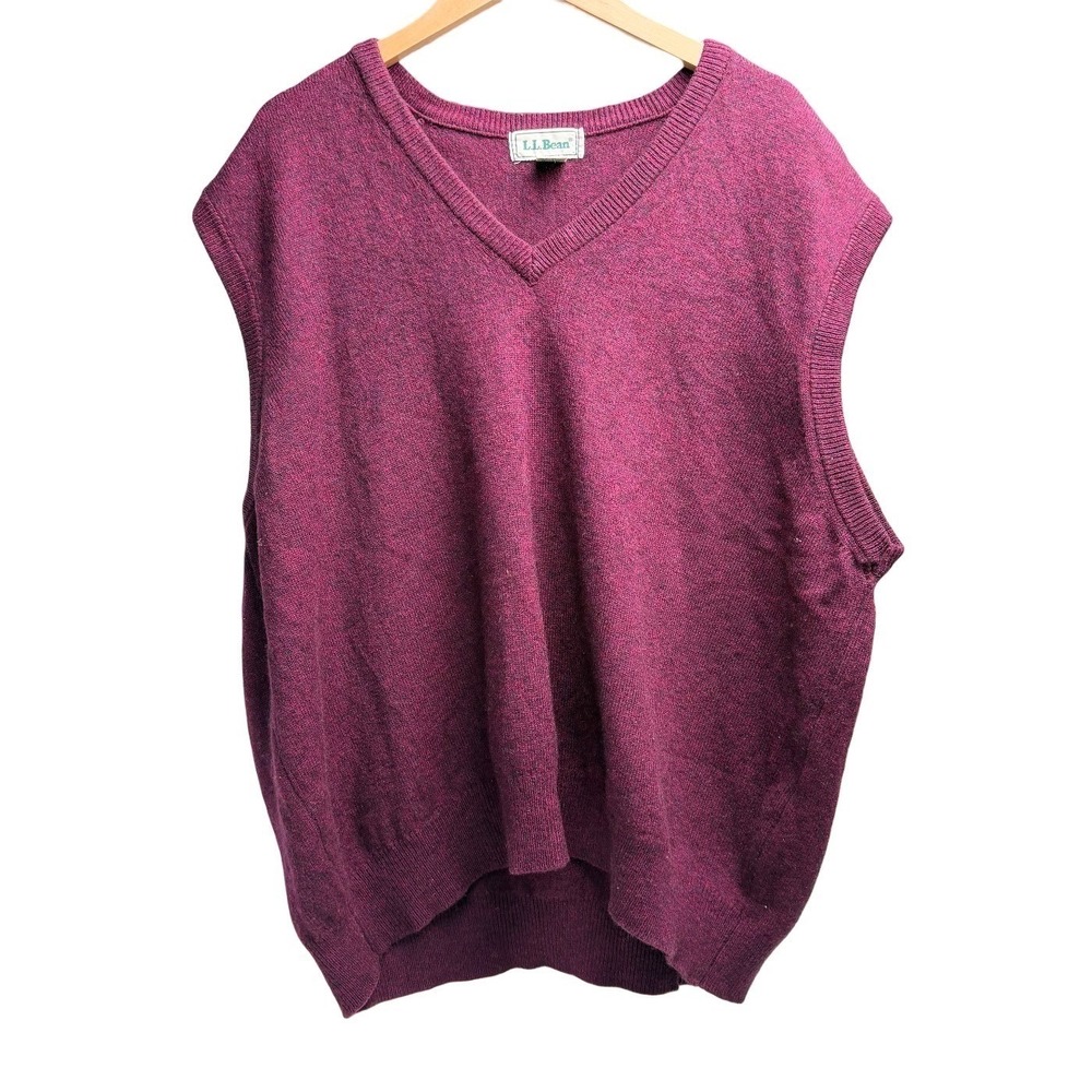 L.L.Bean XL Pure Lambswool‎ V-Neck Vest Plum Noir Scotland Grandpa Core